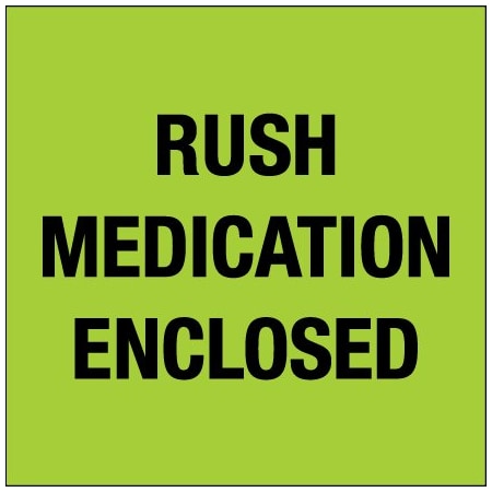Bsc Preferred 4 x 4'' - ''Rush - Medication Enclosed'' Fluorescent Green Labels BUY00025356